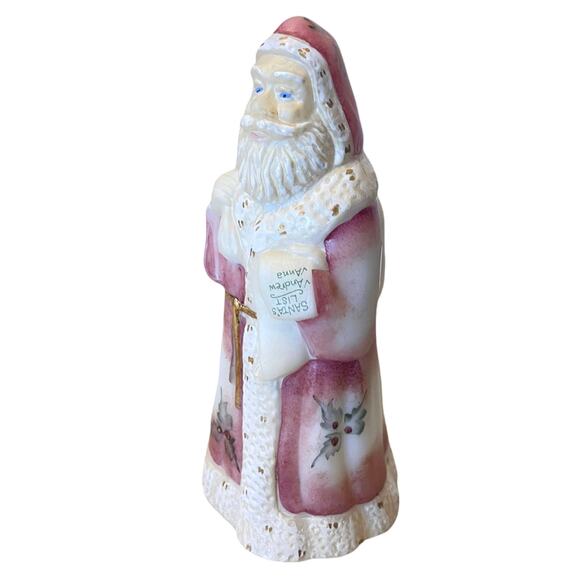 FENTON Glass SANTA FIGURINE 8" Santas List Limited Edition Signed Numbered Pink - Picture 1 of 8